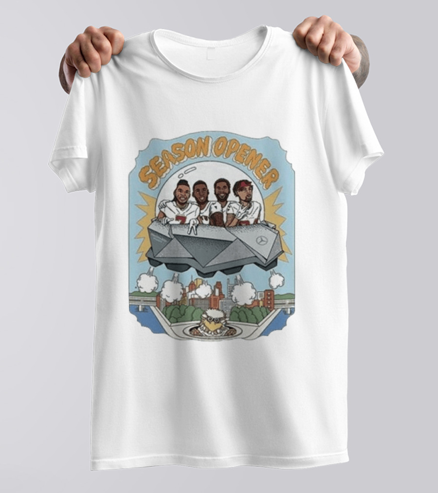 Atlanta Falcons Season Opener Liftoff 2026 Mercedes Benz Dome Skyline Football Players T-Shirt