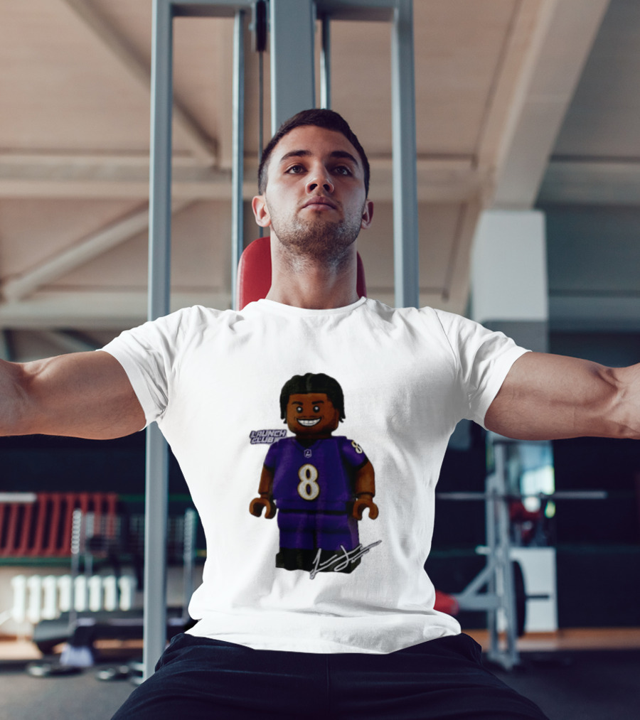 Baltimore Ravens Lamar Jackson Lego Minifigure Purple Jersey Number 8 T-Shirt