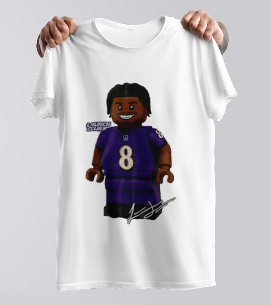 Baltimore Ravens Lamar Jackson Lego Minifigure Purple Jersey Number 8 T-Shirt