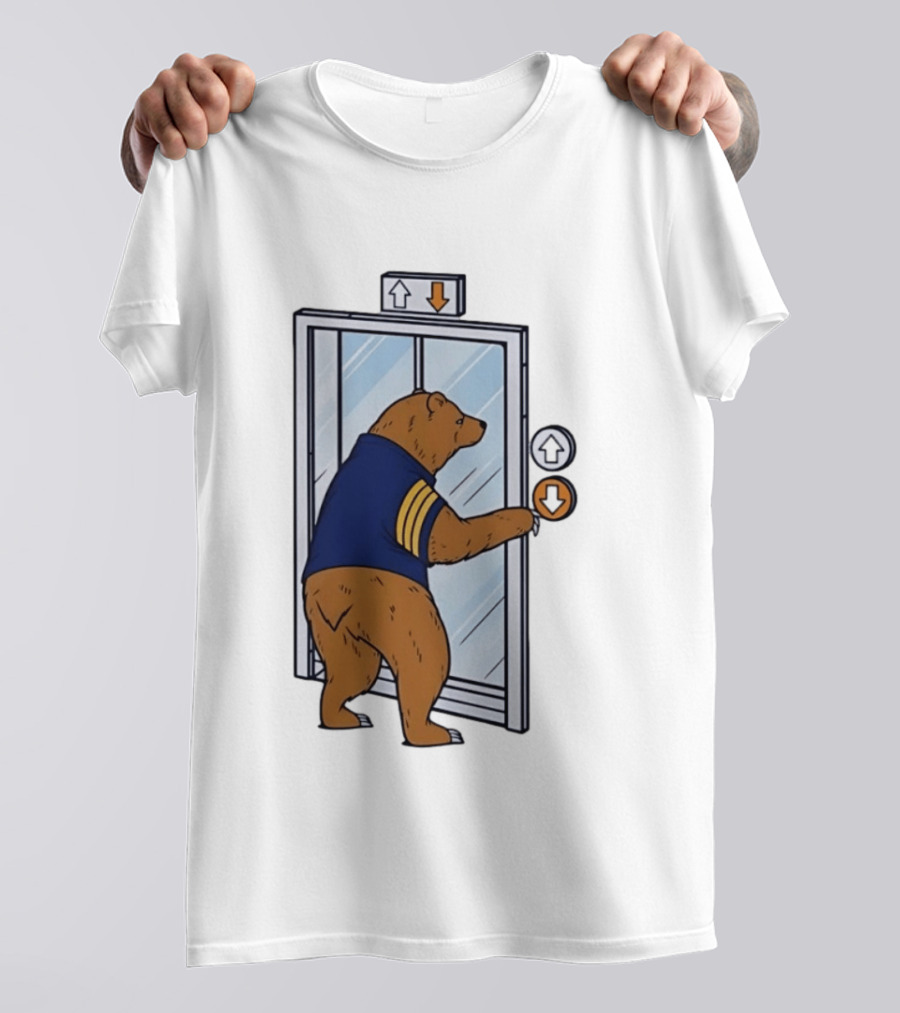 Bear In Blue Jacket Pressing Elevator Down Button T-Shirt