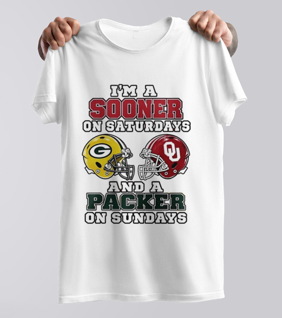 I'm A Sooner On Saturdays And A Packer On Sundays Football Fan Helmets T-Shirt