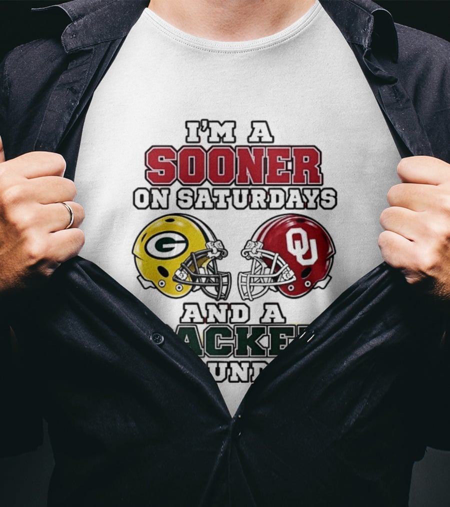 I'm A Sooner On Saturdays And A Packer On Sundays Football Fan Helmets T-Shirt