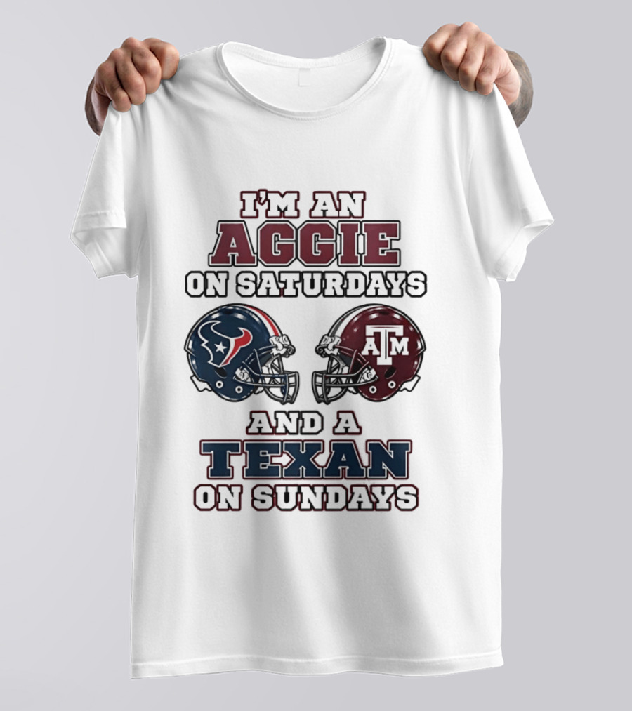 I'm An Aggie On Saturdays And A Texan On Sundays Football Helmets T-Shirt