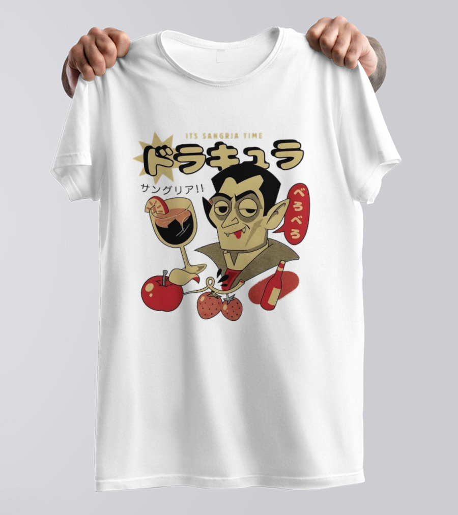 Dracula It's Sangria Time Japanese Vampire Bero Bero Retro Drink T-Shirt