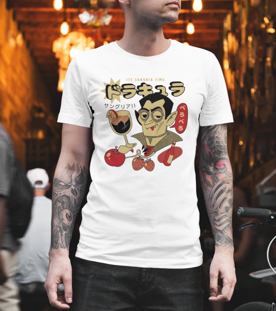 Dracula It's Sangria Time Japanese Vampire Bero Bero Retro Drink T-Shirt