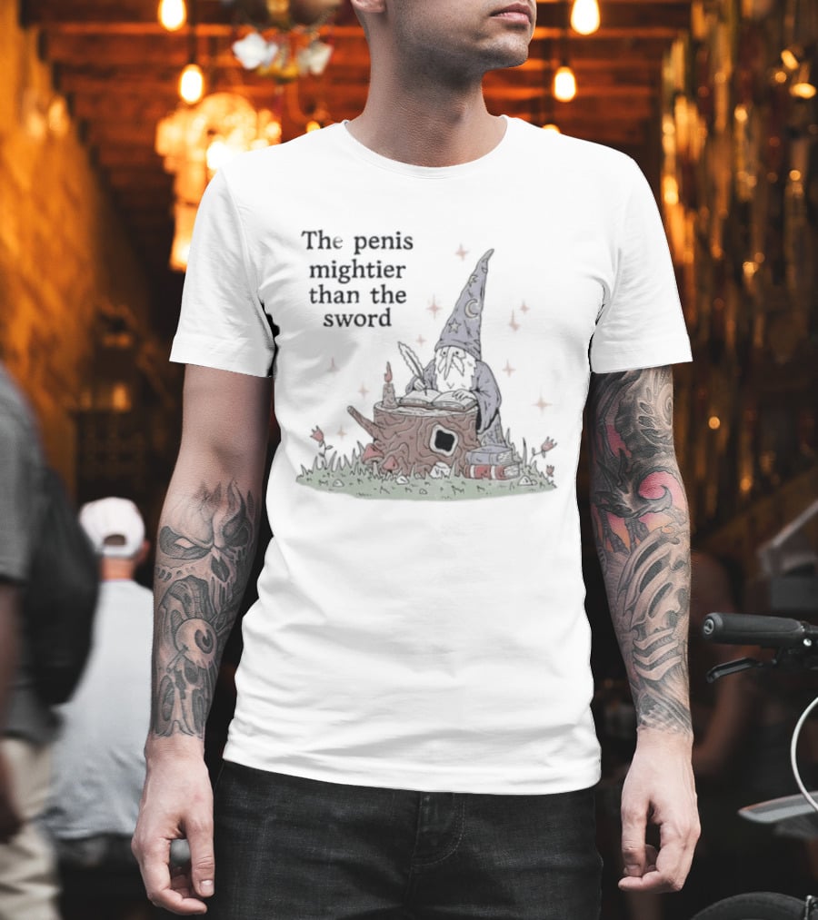 The Penis Mightier Than The Sword Wizard Hat Fantasy Scene T-Shirt