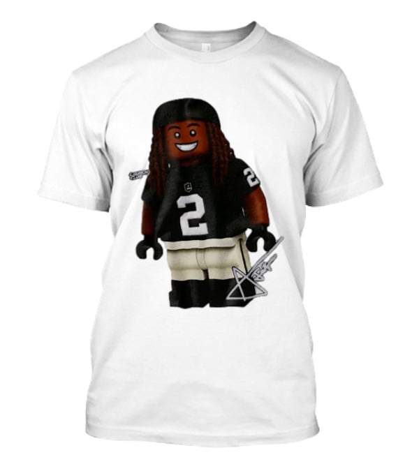 Las Vegas Raiders Running Back Ashton Jeanty 2 Lego Minifigure With Football Helmet T-Shirt