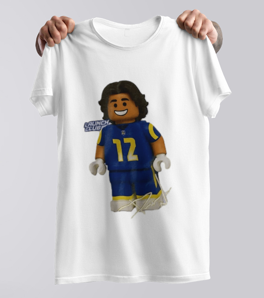Los Angeles Rams Wide Receiver Puka Nacua Launch Club Number 12 Lego T-Shirt