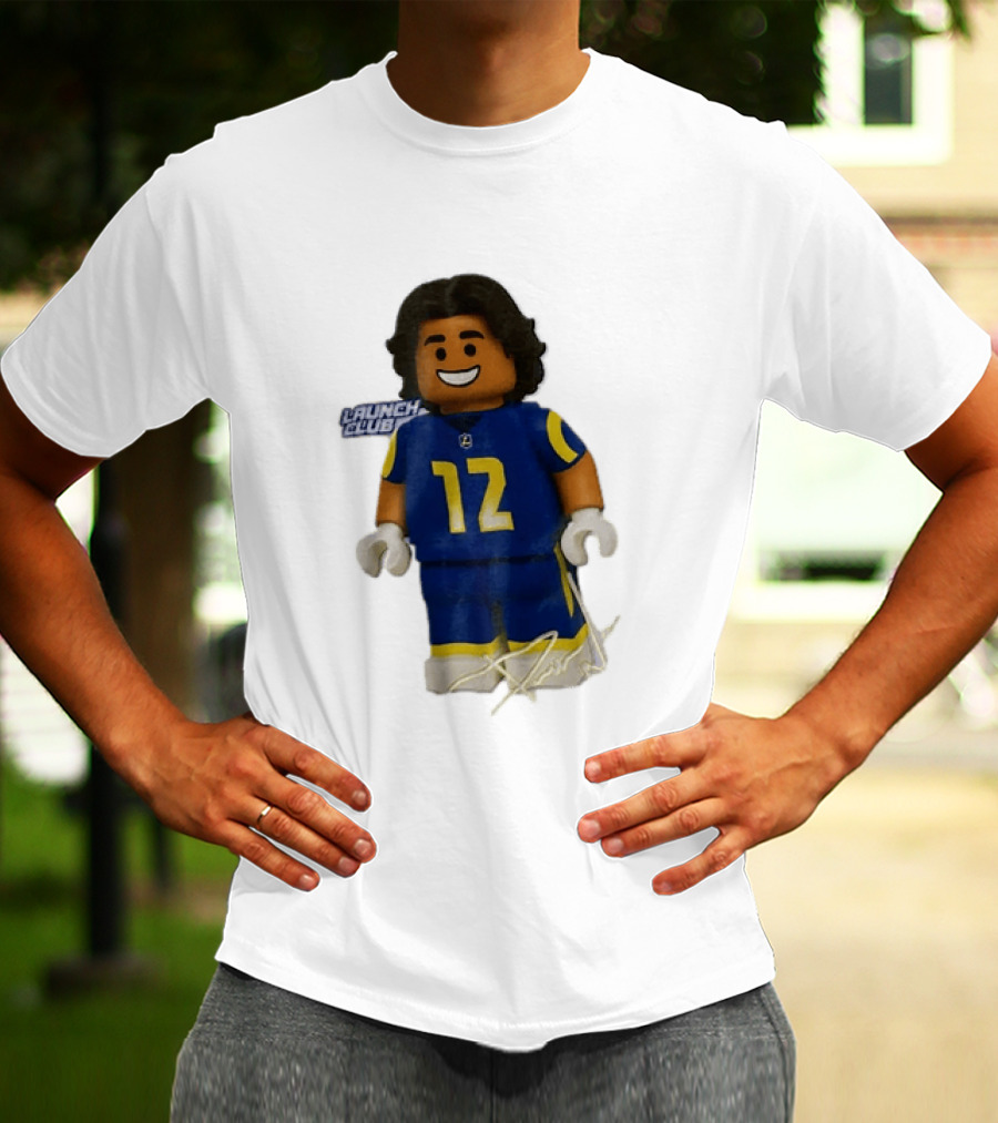 Los Angeles Rams Wide Receiver Puka Nacua Launch Club Number 12 Lego T-Shirt
