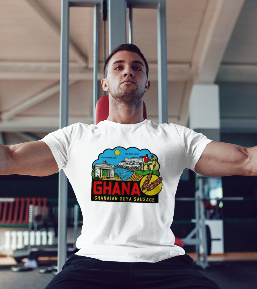 Ghana Cape Coast Castle Independence Arch Ghanaian Suya Sausage Soccer Scene T-Shirt
