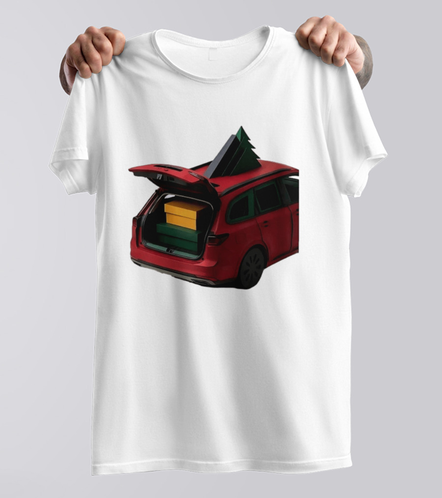 Most Likely To Pack The Car Festive Holiday Travel Scene With Christmas Tree And Gifts T-Shirt