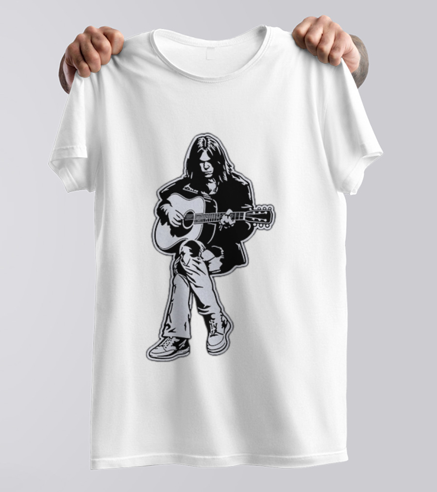 Neil Young Acoustic Folk Rock Guitar Performance T-Shirt