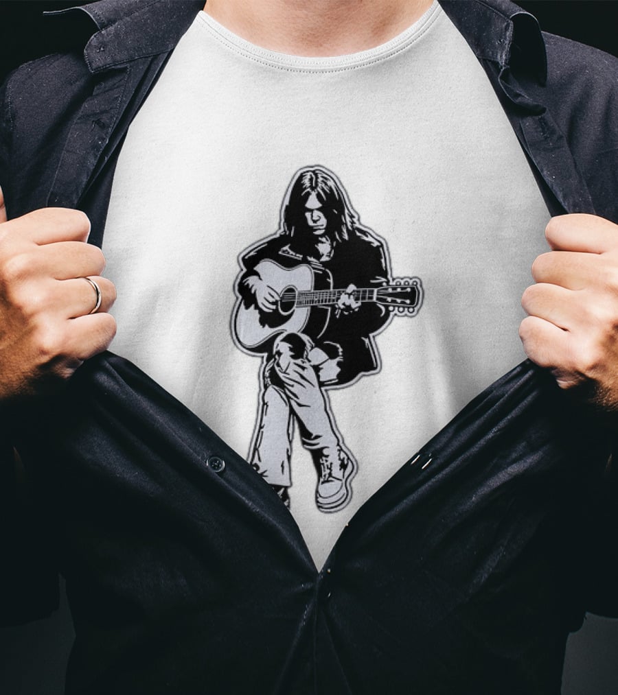 Neil Young Acoustic Folk Rock Guitar Performance T-Shirt