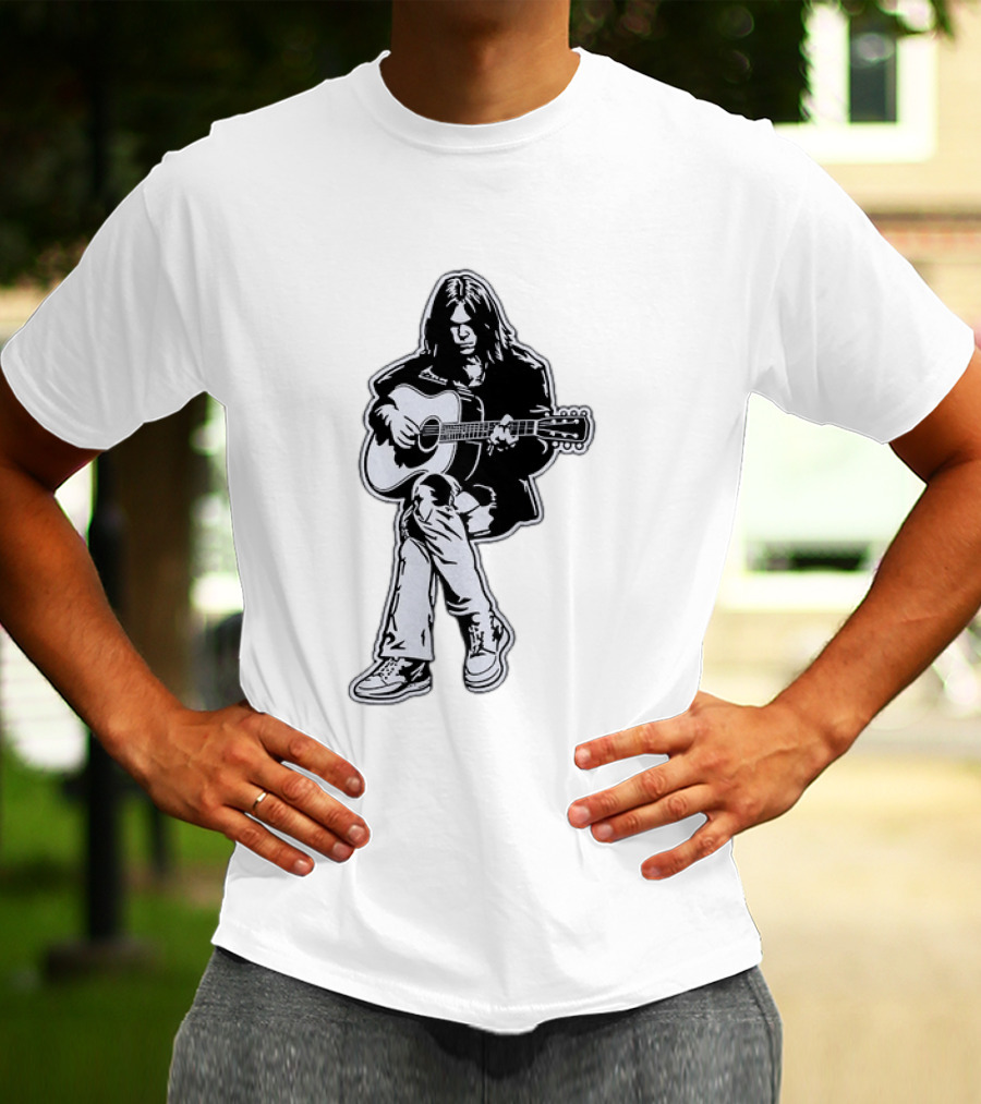 Neil Young Acoustic Folk Rock Guitar Performance T-Shirt