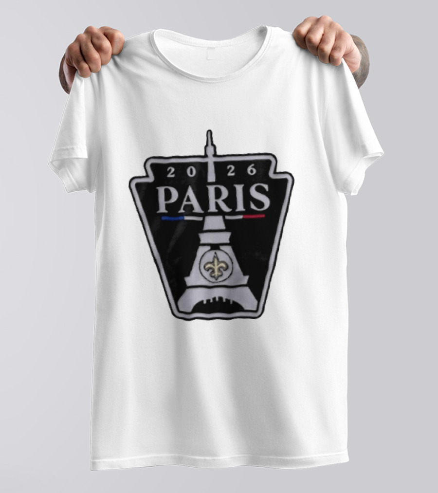 New Orleans Saints 2026 Paris Eiffel Tower Fleur De Lis NFL Event T-Shirt