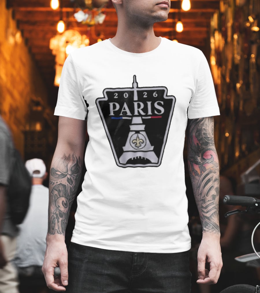 New Orleans Saints 2026 Paris Eiffel Tower Fleur De Lis NFL Event T-Shirt