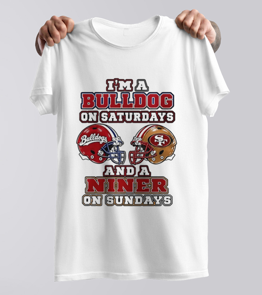 I'm A Bulldog On Saturdays And A Niner On Sundays Football Helmets T-Shirt