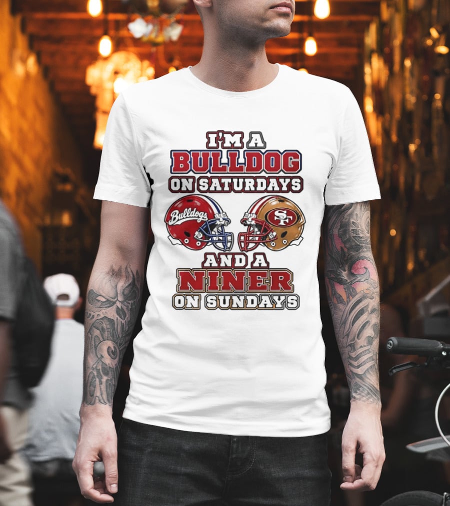 I'm A Bulldog On Saturdays And A Niner On Sundays Football Helmets T-Shirt