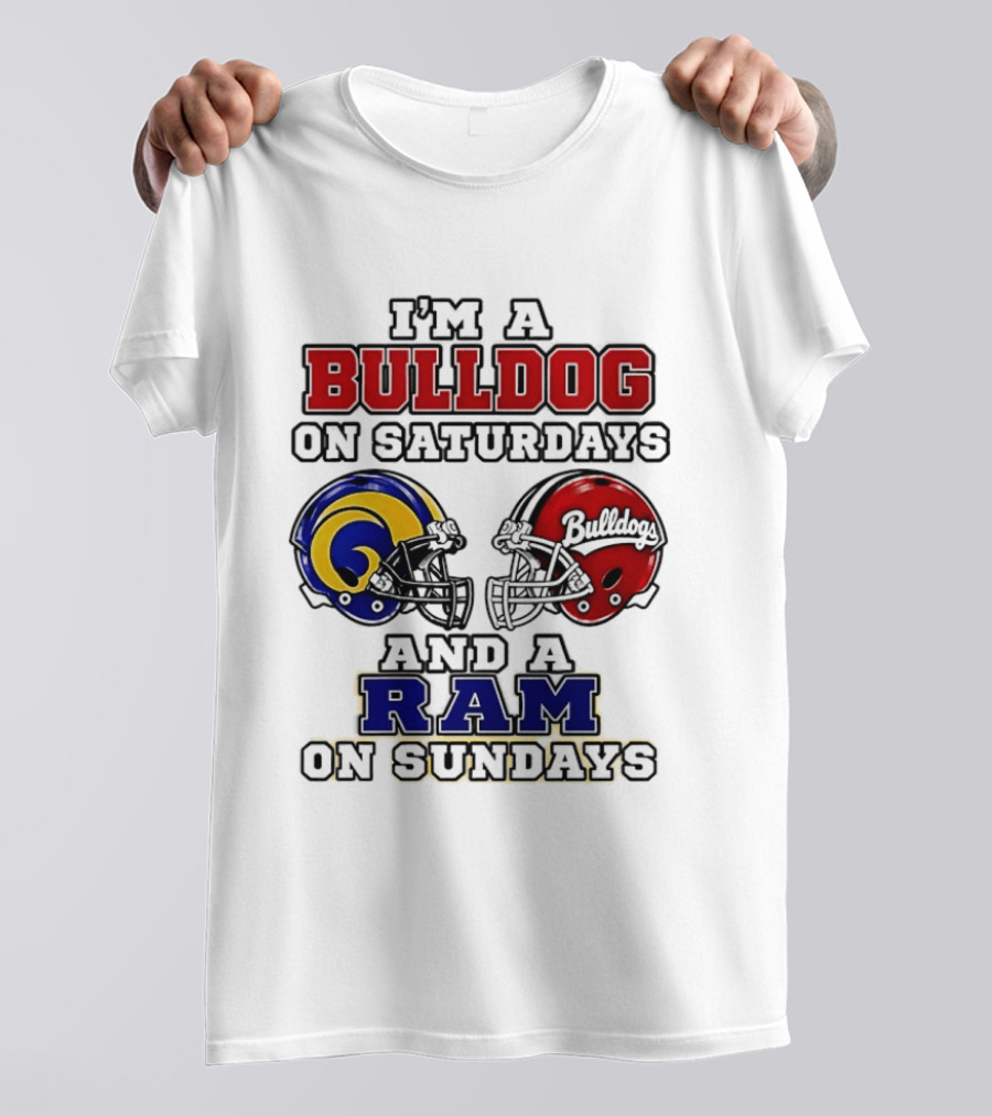 I'm A Bulldog On Saturdays And A Ram On Sundays Football Helmets T-Shirt
