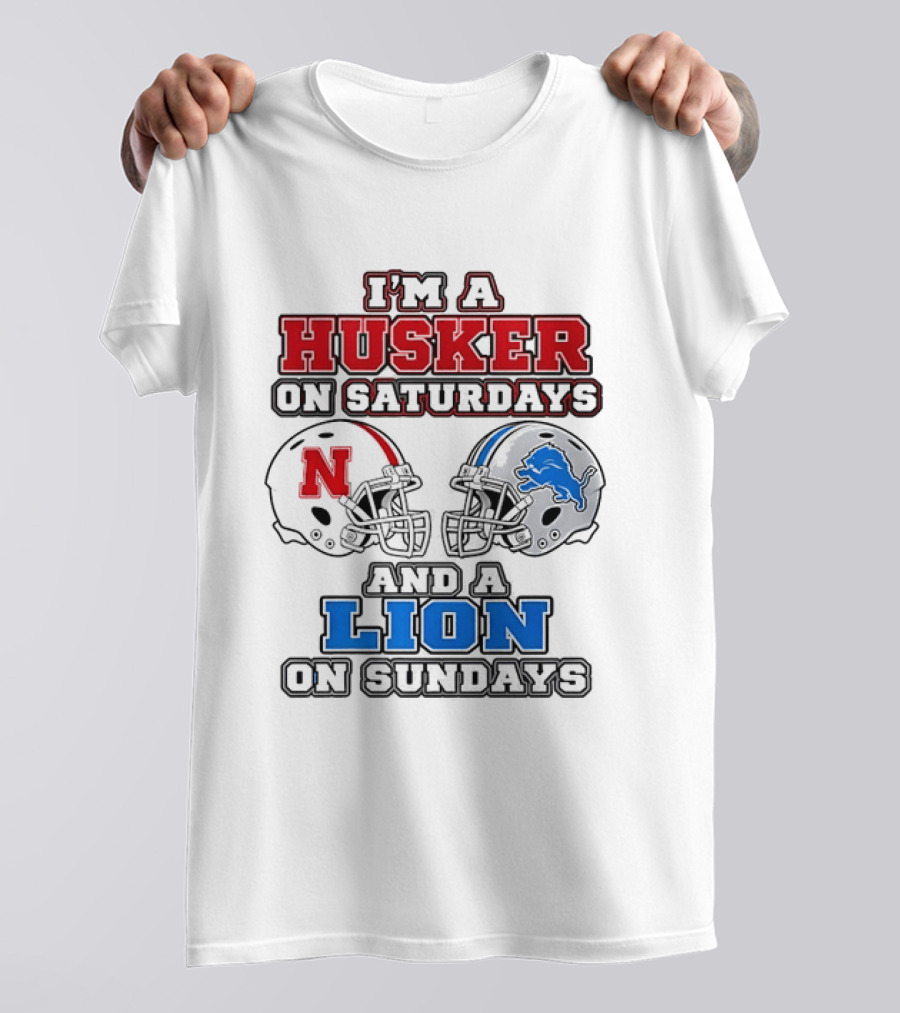 Husker On Saturdays And Lion On Sundays Football Helmets T-Shirt