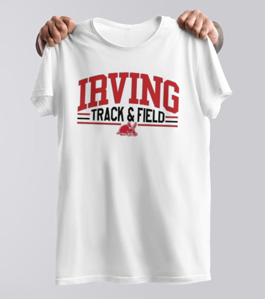 Irving Track And Field Retro Style Red Text With Bunny T-Shirt