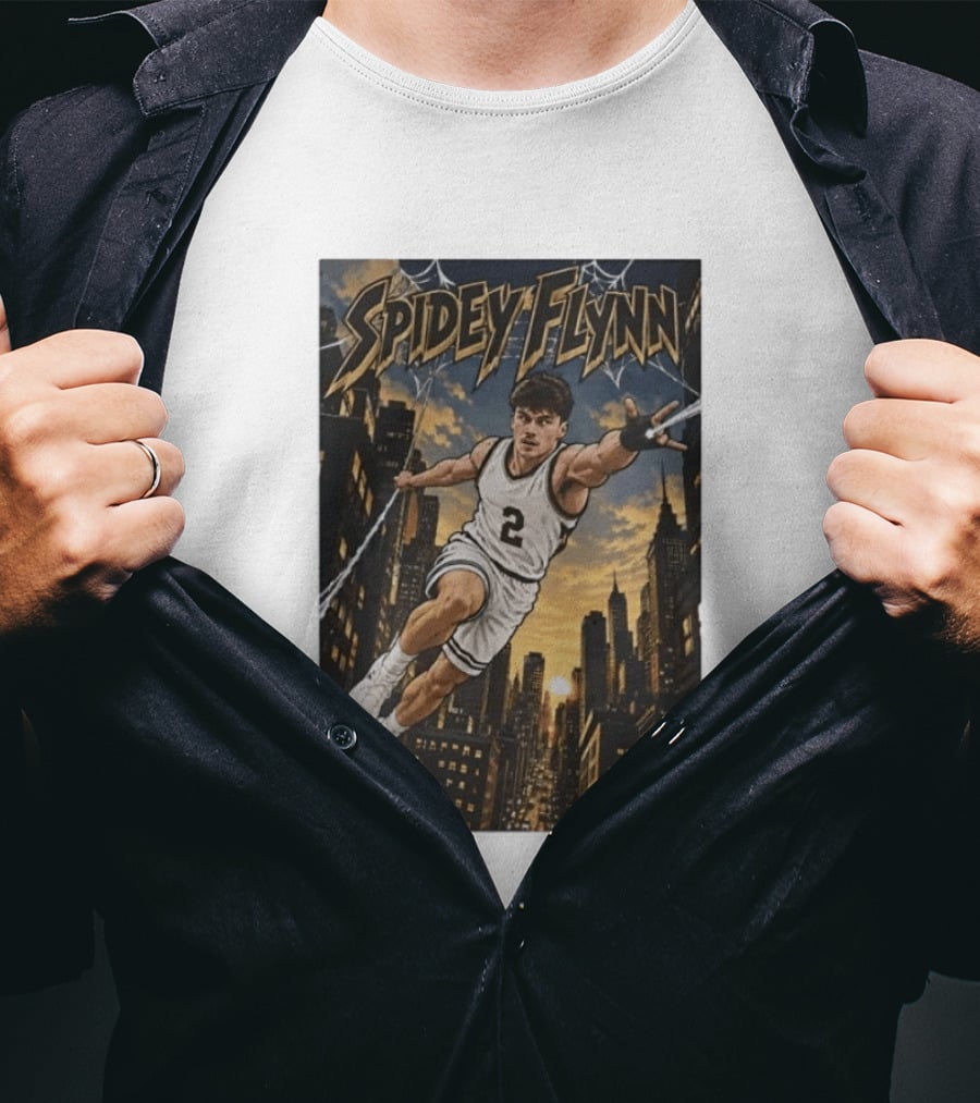 Spidey Flynn Basketball Superhero City Skyline Action T-Shirt