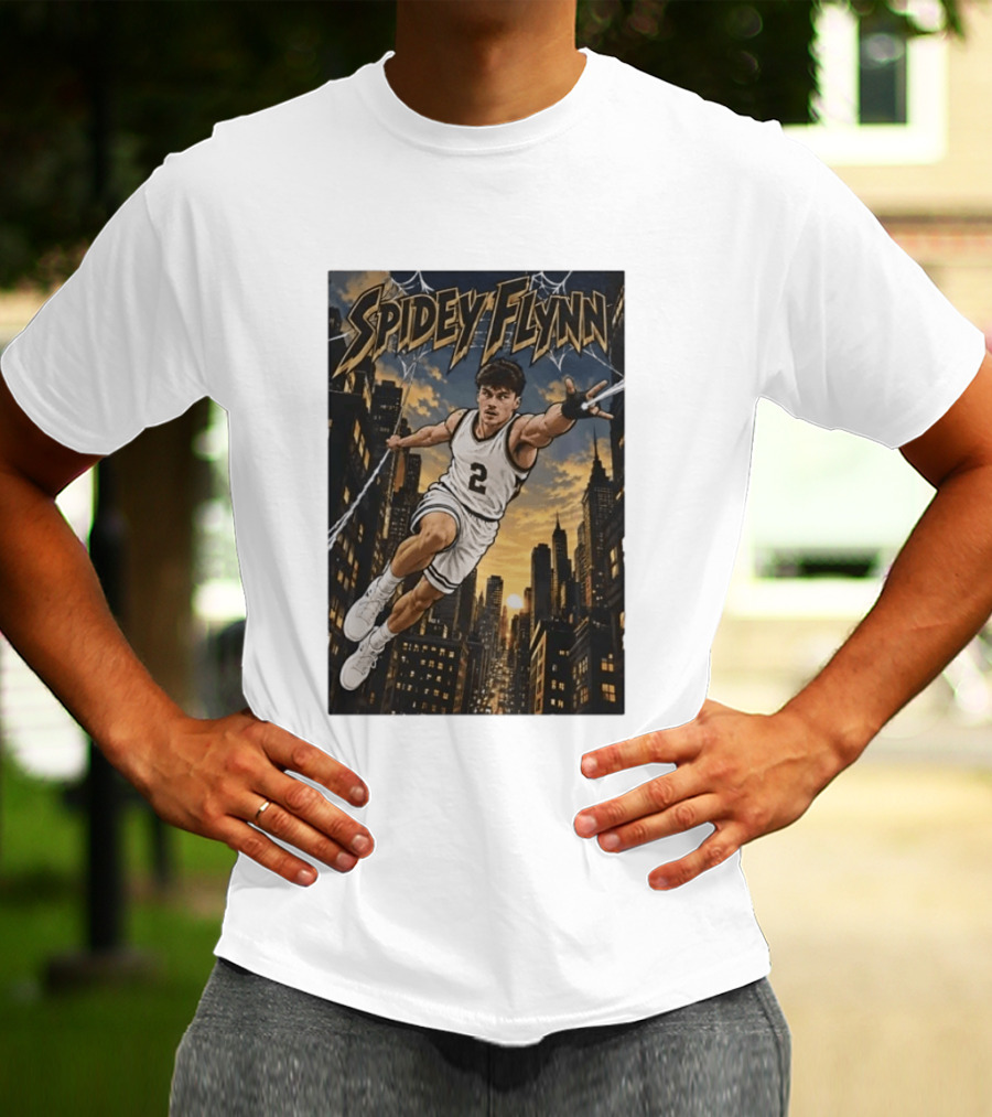 Spidey Flynn Basketball Superhero City Skyline Action T-Shirt