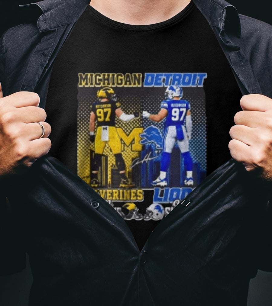 Michigan Wolverines Aidan Hutchinson On Saturdays And Detroit Lions On Sundays Go Blue Go Lions T-Shirt