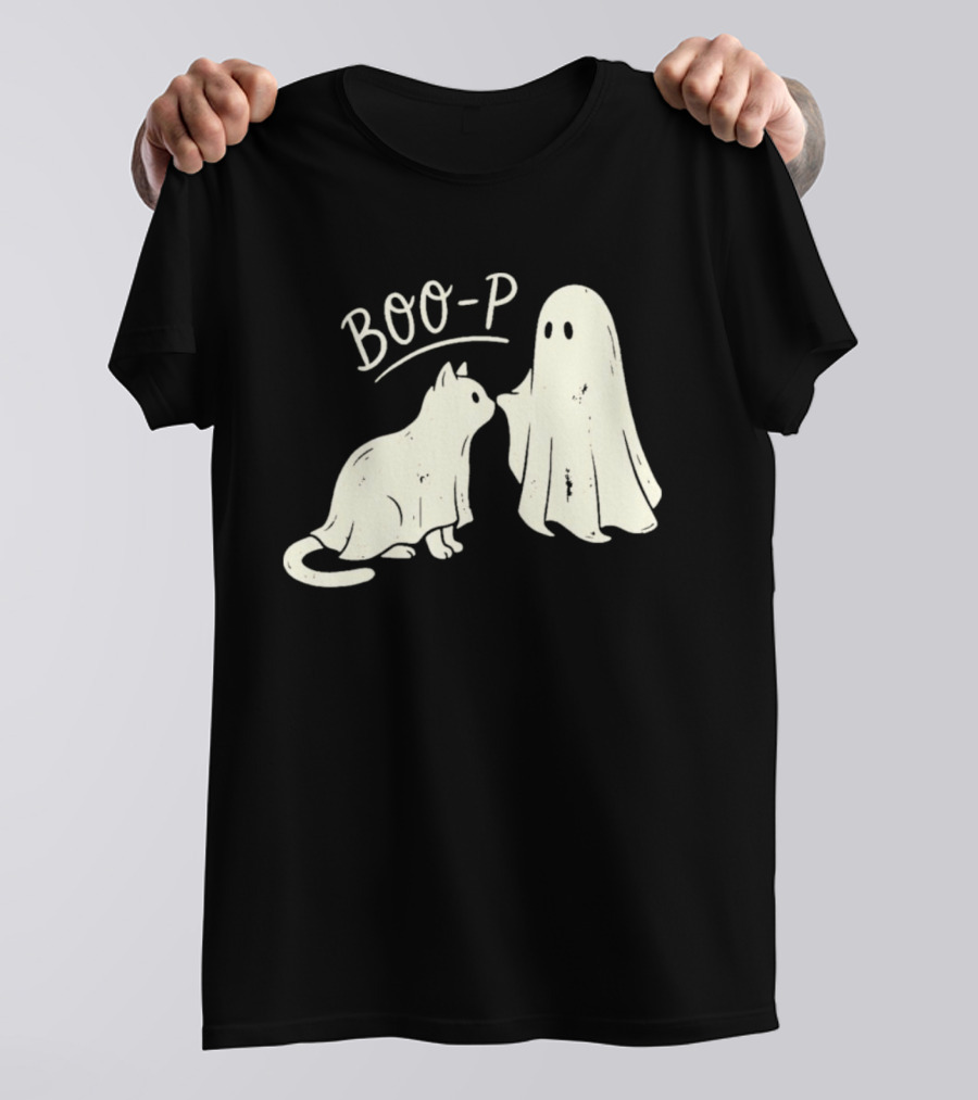 Boo P Humor Halloween Cat Ghost Playful Spirit And Feline Paw Interaction T-Shirt
