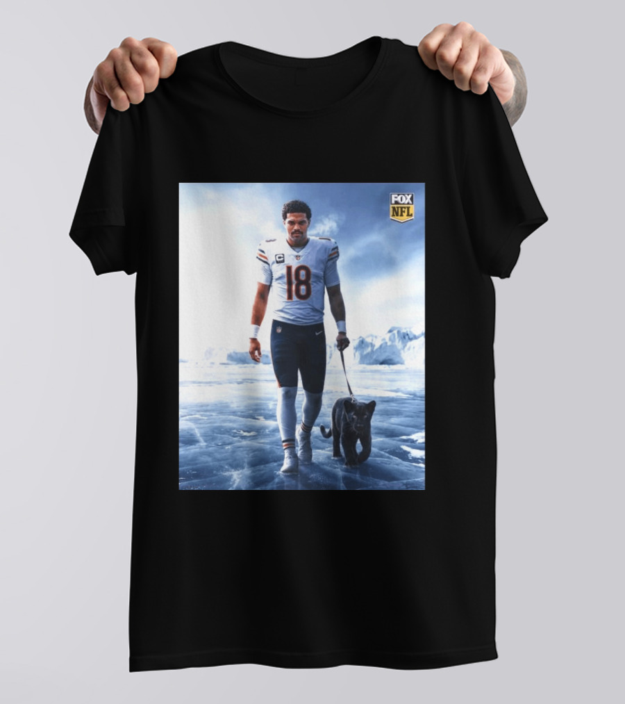 Chicago Bears QB #18 Arctic Panther Fox NFL Icy Football Player Black Panther T-Shirt