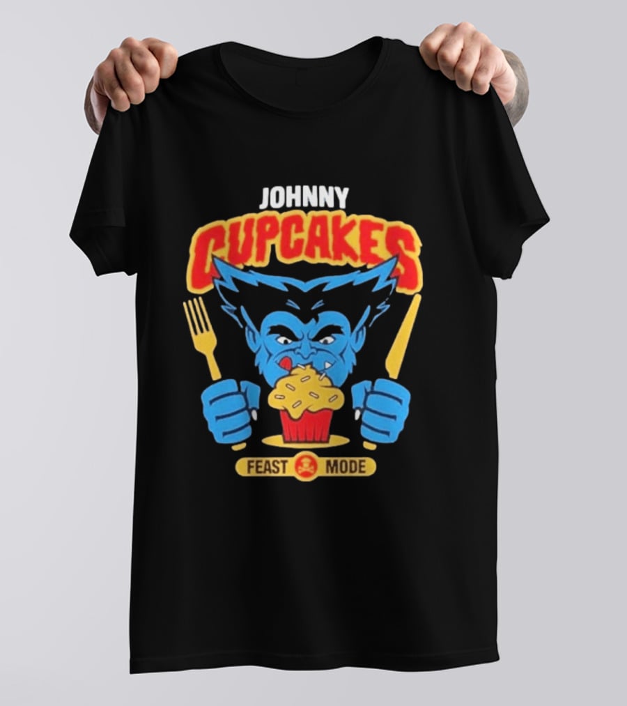 Johnny Cupcakes Feast Mode Blue Wolverine Eating Cupcake T-Shirt
