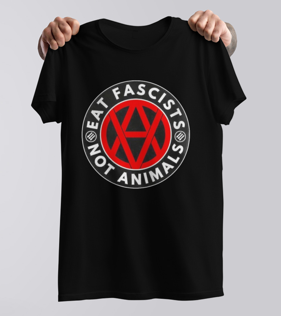 Eat Fascists Not Animals Red Anarchist Circle T-Shirt