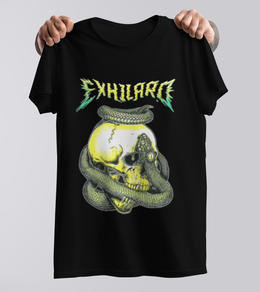 Exhilaro Venomous Serpent Coiled Around Yellow Human Skull T-Shirt