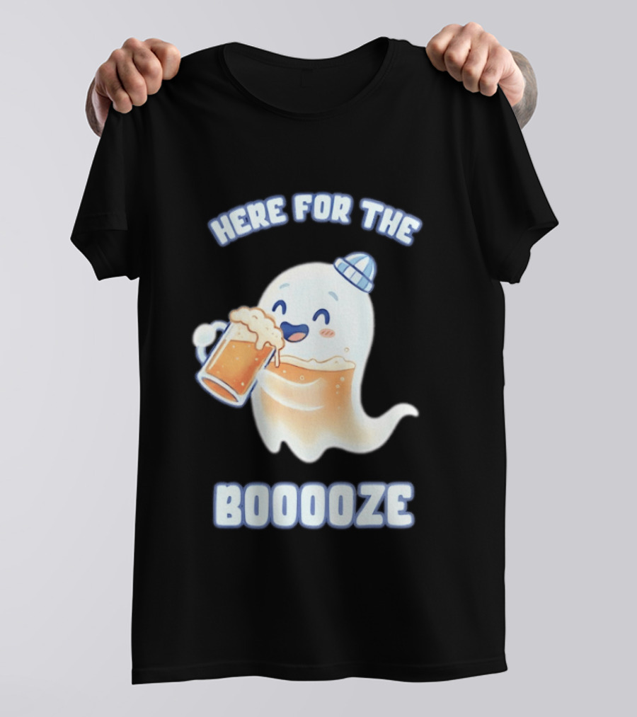 Here For The Booooze Ghost Drinking Beer Fun Halloween T-Shirt