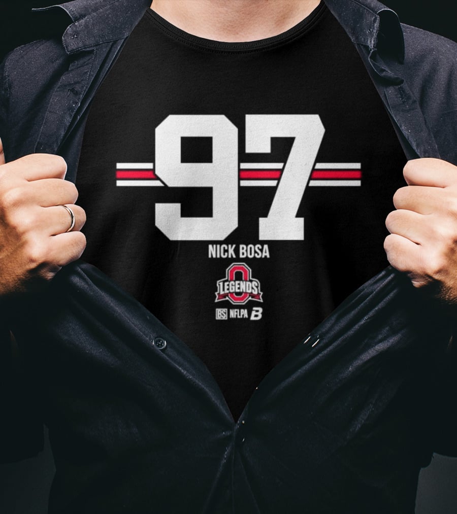 Ohio State Buckeyes Nick Bosa 97 Scarlet Gray Stripes T-Shirt