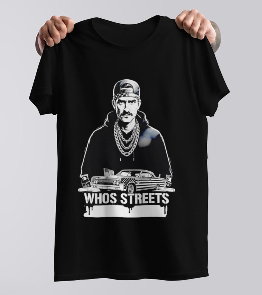 Whos Streets American Flag Car And Man Street Chain Hip Hop Culture T-Shirt