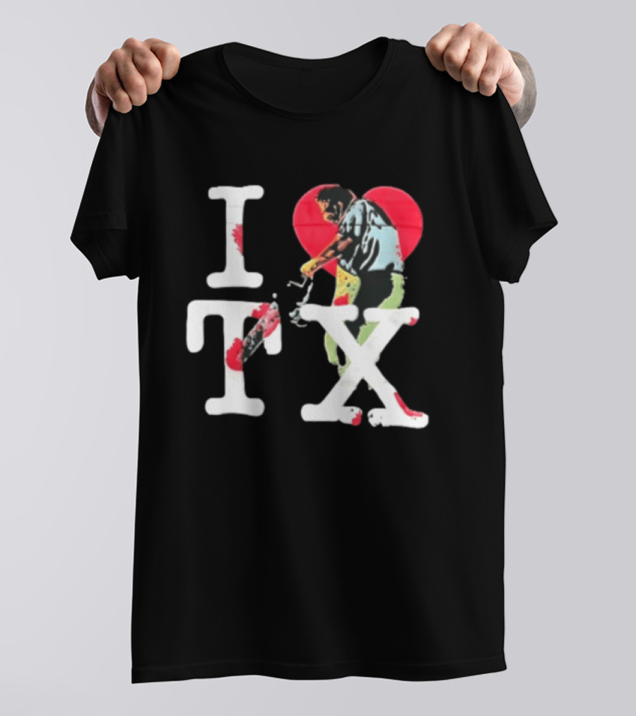 I Love Tx Leatherface Chainsaw Heart Blood Splatter T-Shirt