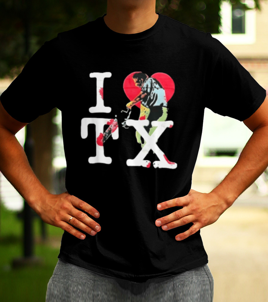 I Love Tx Leatherface Chainsaw Heart Blood Splatter T-Shirt