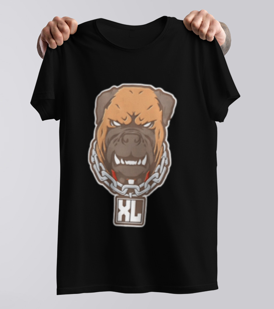 XL Angry Growling Dog Head Chain Collar Tag Cartoon Caricature T-Shirt