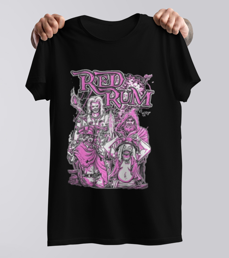 Red Rum Pink Pirate Crew Captain Hooded Wizard Comic Line T-Shirt