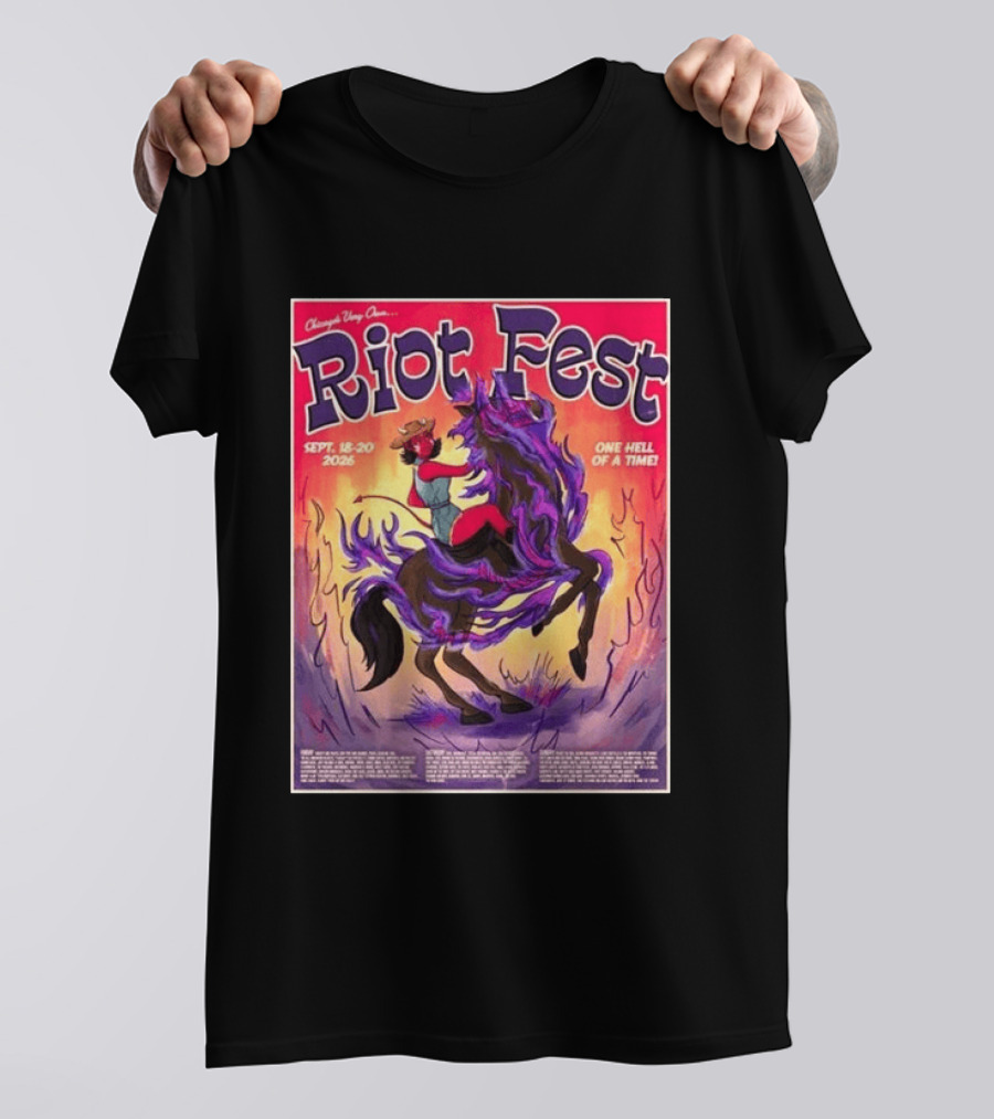 Chicago Douglass Park Riot Fest 2026 Devil Cowgirl Artwork September 18 20 One Hell Of A Time T-Shirt