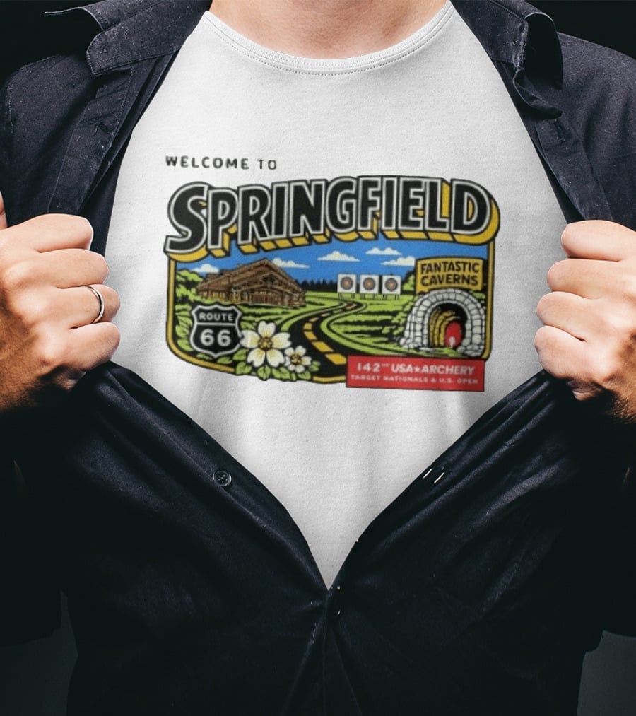 Welcome To Springfield Route 66 Fantastic Caverns 142nd USA Archery Target Nationals U.S. Open T-Shirt