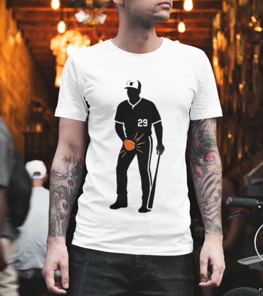 Baltimore Orioles 29 Baseball Player Jersey Black And Orange Glove T-Shirt