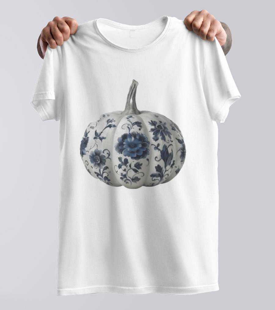 Blue Floral Porcelain Pumpkin China Blue Pumpkin Decor T-Shirt
