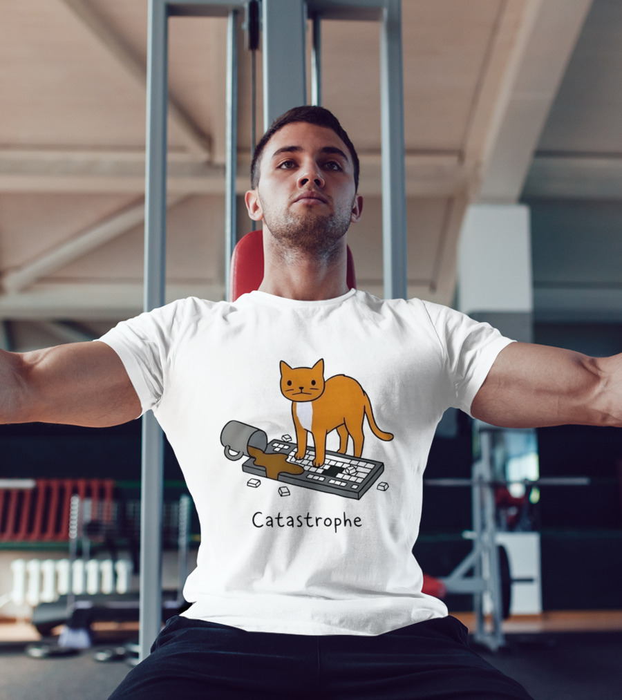Catastrophe Orange Cat Spilling Coffee On Keyboard T-Shirt