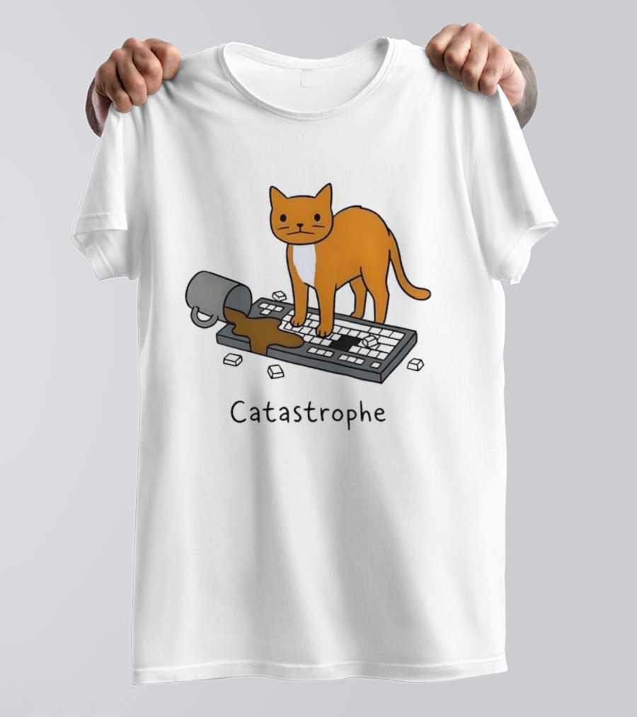Catastrophe Orange Cat Spilling Coffee On Keyboard T-Shirt
