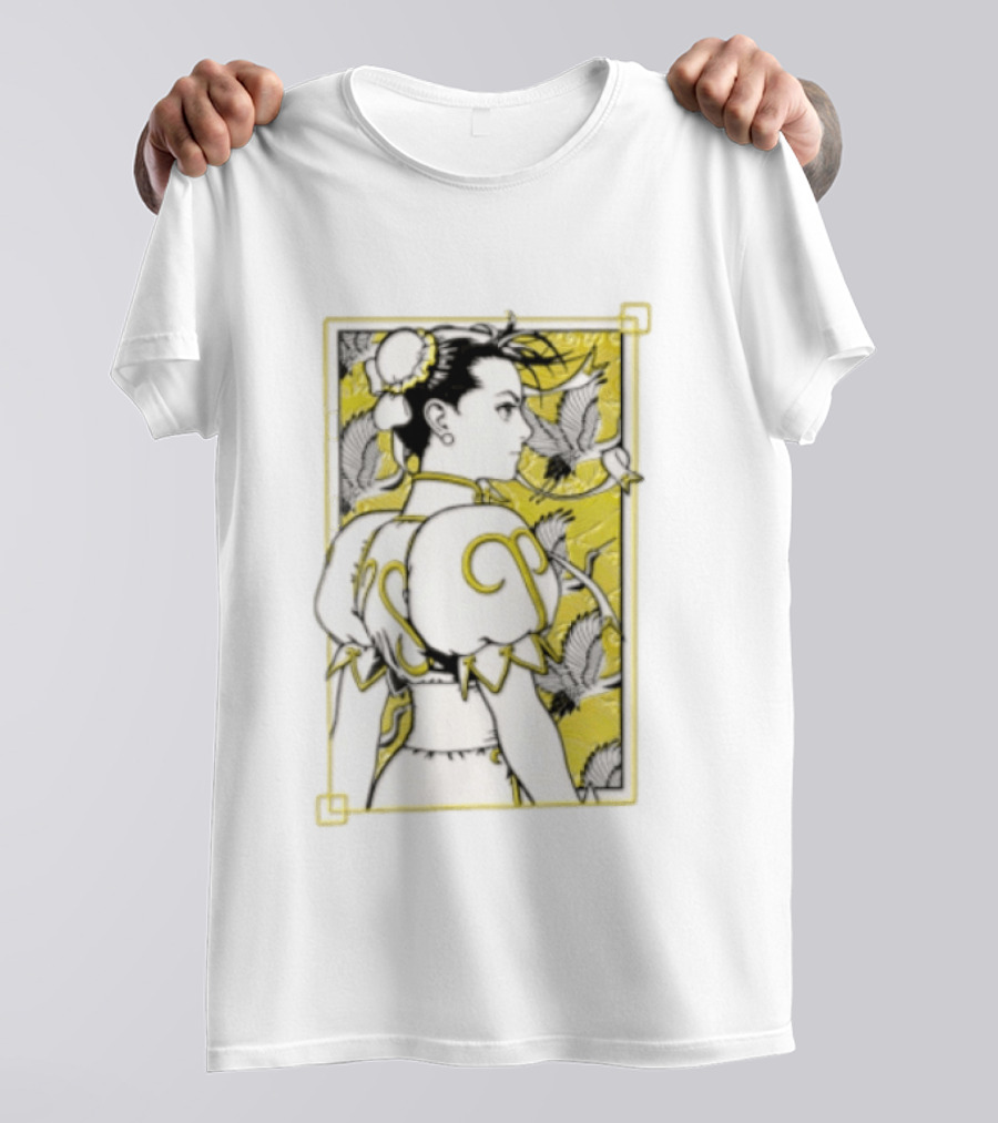 Chun Li Profile Flying Cranes Yellow Frame Line T-Shirt