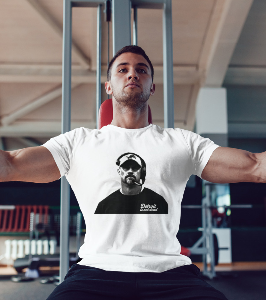 Dan Campbell 2026 Detroit Is Not Dead Headset Coach Monochrome Detroit Football T-Shirt