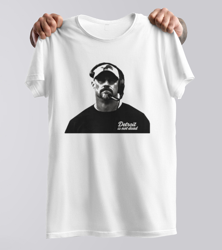 Dan Campbell 2026 Detroit Is Not Dead Headset Coach Monochrome Detroit Football T-Shirt