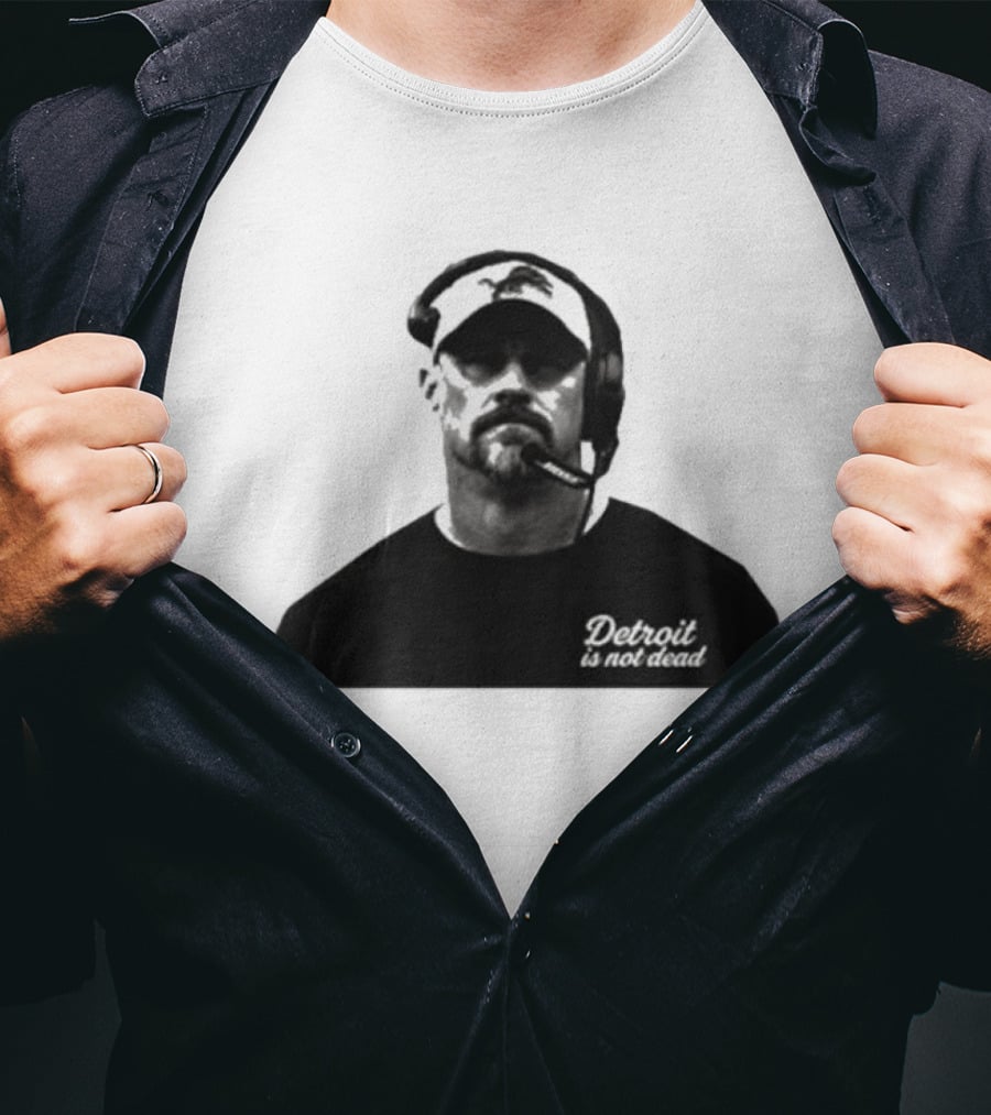 Dan Campbell 2026 Detroit Is Not Dead Headset Coach Monochrome Detroit Football T-Shirt